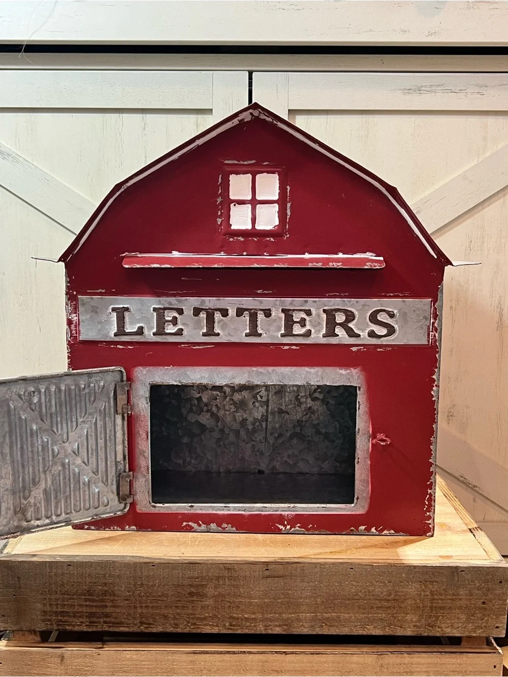 Vintage Ashland Red Barn Mailbox Metal Primitive Distressed Farmhouse Santa
